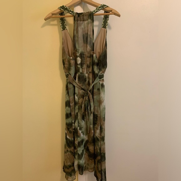 Georgiou Studio Beautiful Braided Halter Neck Green Camo Ombré Slip Lined Dress - Picture 4 of 4
